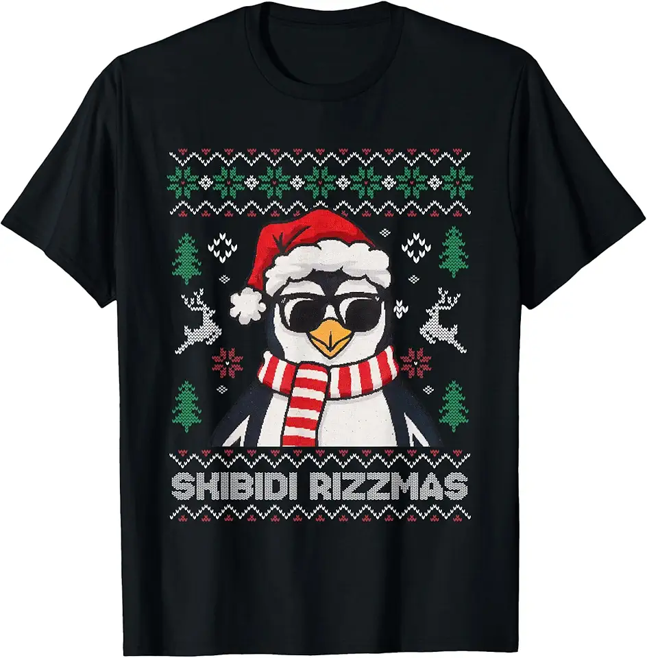 Skibidi Rizzmas Gen Alpha Slang Christmas Penguin Sweater T-Shirt ...