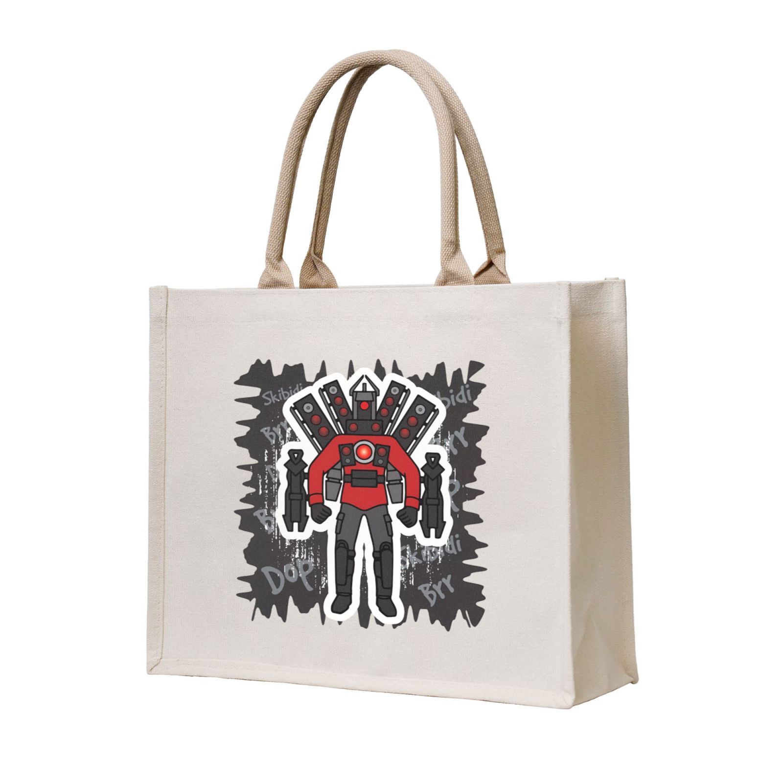 Skibidi Toilet Canvas Tote Bag, Reusable Grocery Shopping Cloth Bags