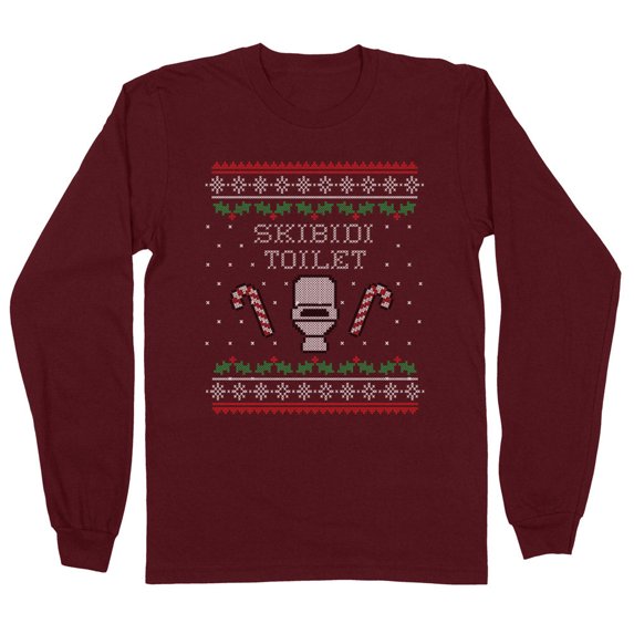 Skibidi Toilet Christmas Long Sleeve Shirt Unisex 2X-Large Maroon
