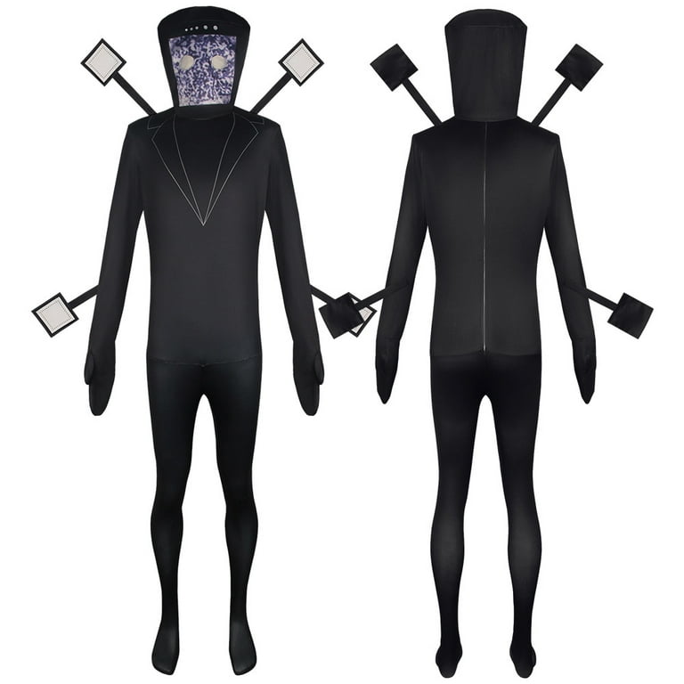 Skibidi Toilet Costume Halloween Cosplay Party Bodysuits with Headwear  Cartoon Game Monitor TV Man Jumpsuits Set For Halloween Party-XXL 