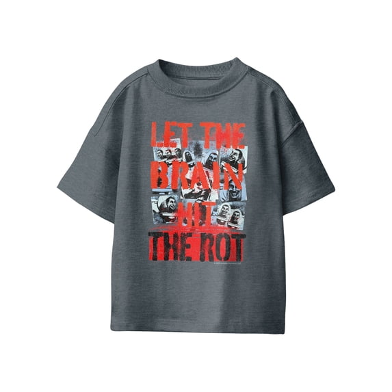 Skibidi Toilet Let The Brain Hit The Rot Boys Graphic T-Shirt (Dark Heather Gray, S-XL)
