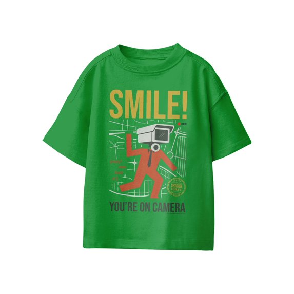Skibidi Toilet Smile You're On Camera Youth Boy's Graphic T-shirt (Green, S-XL)