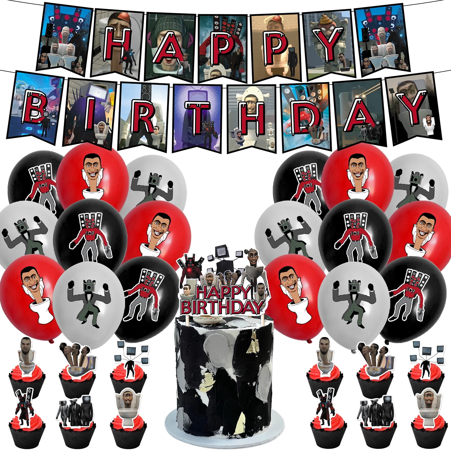 Skibidi Toilet Theme Birthday Party Decorations & Supplies Banner