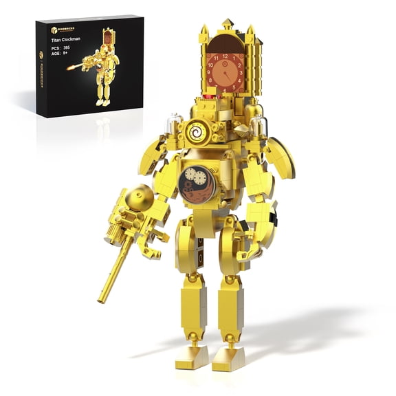 Skibidi Toilet Titan Clockman Building Blocks (395 Pcs) - Gold Robot Action Figure Toy for Kids 8+, Collectible Skibidi Series Construction Kit with Instructions