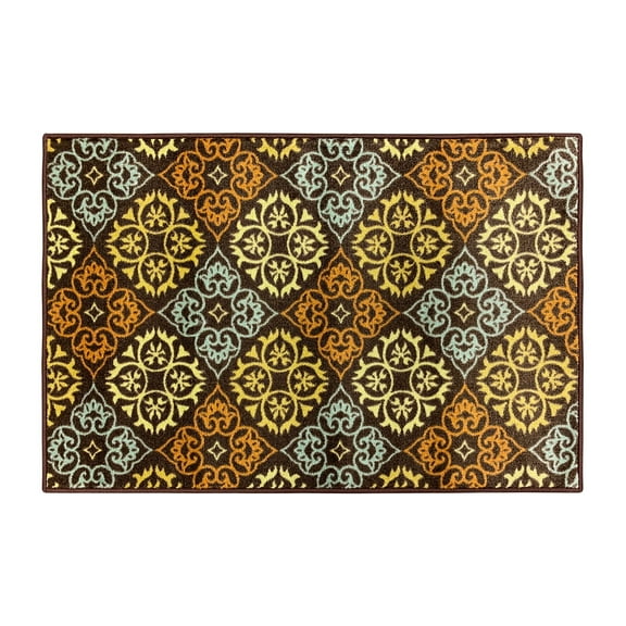 Skid-Resistant Carpet Indoor Area Rug Floor Mat – Kaleidoscope Bloom – Autumn Brown – 2 Feet X 3 Feet