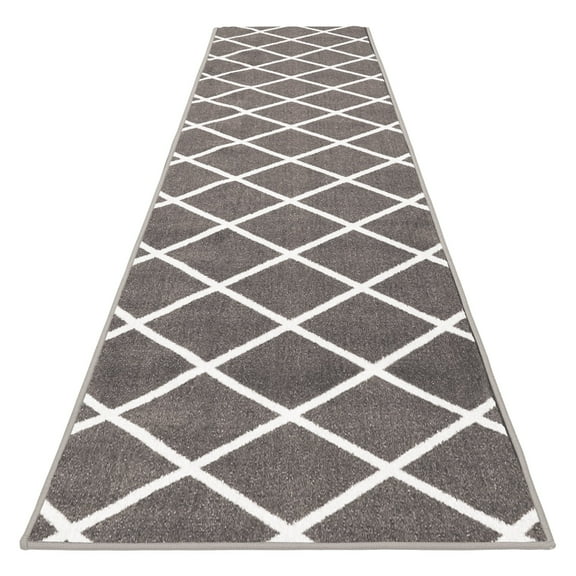 Skid-Resistant Carpet Runner – Diamond Trellis Lattice – Misty Gray & Linen White – 12 Ft. X 26 In.