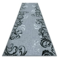 Skid-Resistant Carpet Runner – Elegant Scroll – Silver Gray – 6 Feet X 26 Inches