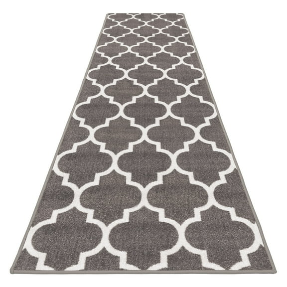 Skid-Resistant Carpet Runner – Moroccan Trellis Lattice – Misty Gray & Linen White – 6 Ft. X 26 In.