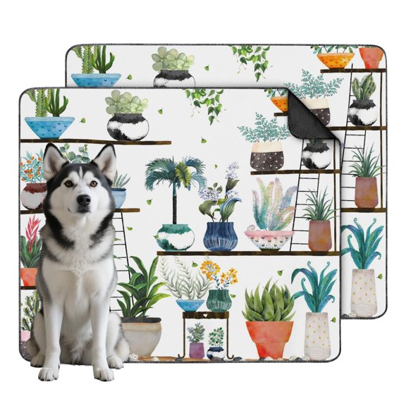 Skid Resistant Dog Pee Pads 35"x41" - Washable Reusable Potty Training Pads for Puppies, Plant Patterns (Plant patterns)