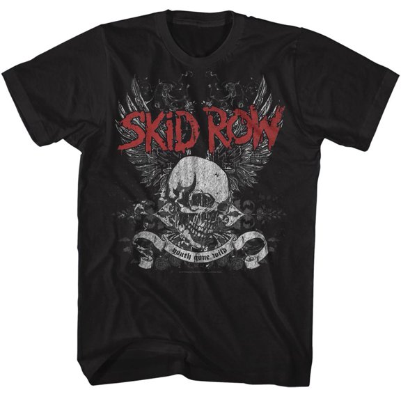 Skid Row Skull and Wings Black Adult T-Shirt