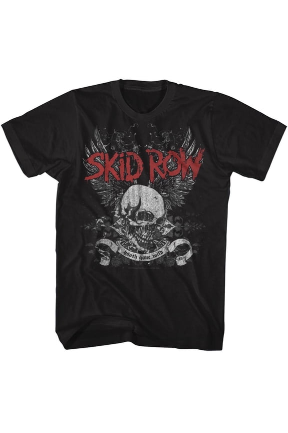 Skid Row Skull and Wings Black Adult T-Shirt