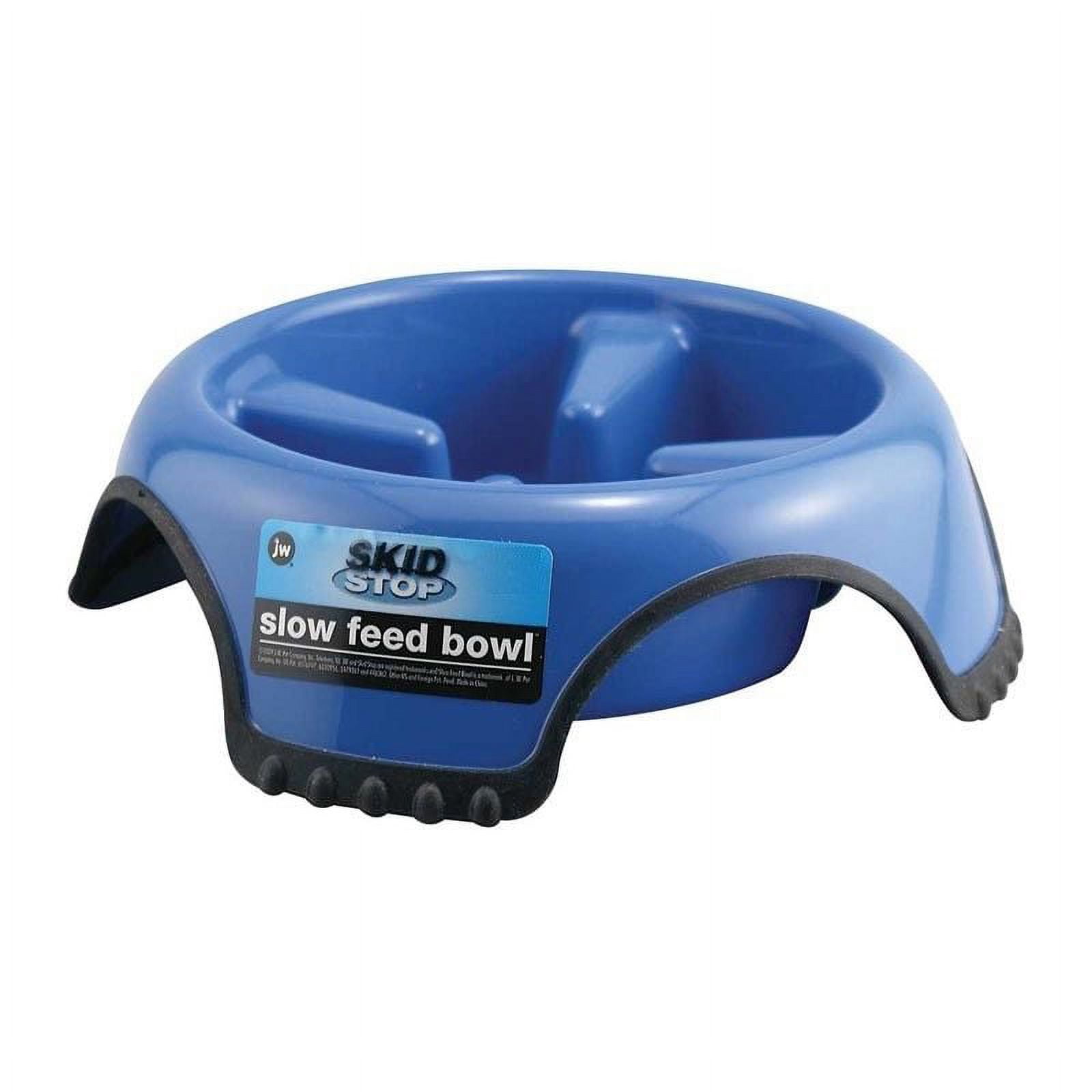 Skid Stop Slow Feeder Dog Bowl Blue Plastic Rubber Base Control Dish Choose Size (Jumbo - 9" X 9")
