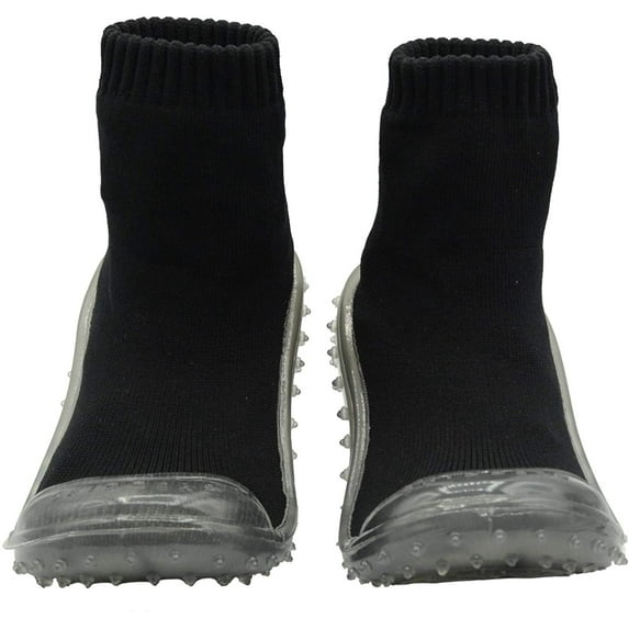 Skidders Baby Boys' Slippers - Non-Skid Slipper Sock House Shoe Booties Size: 12-24M, Size 12 Months, Black Crystal Grip