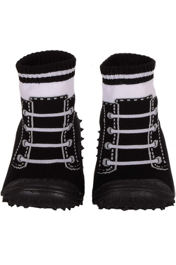 Baby Boys' Slippers - Non-Skid Slipper Sock House Shoe Booties Size: 12-24M, Size 24 Months, Black Sneaker Laces