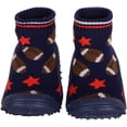 thumbnail image 1 of Skidders Baby Boys' Slippers - Non-Skid Slipper Sock House Shoe Booties Size: 12-24M, Size 24 Months, Blue Football, 1 of 5
