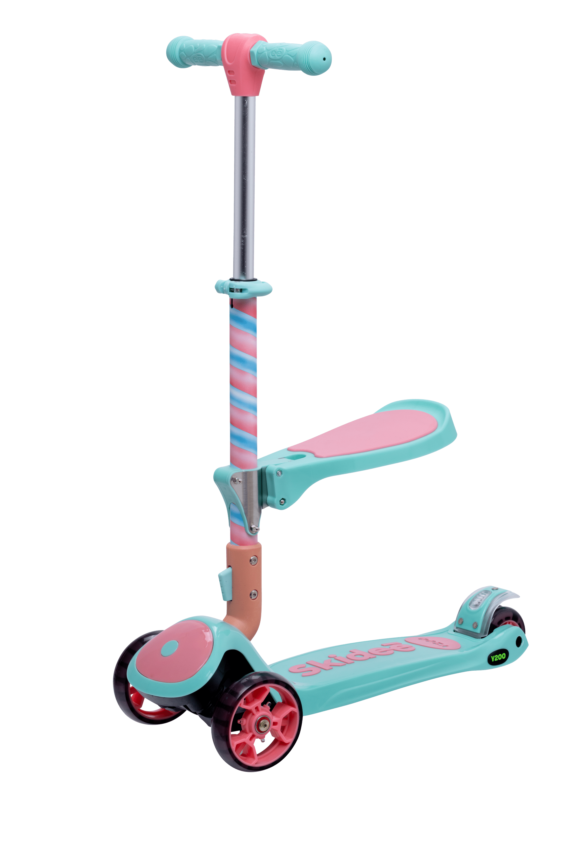 Skidee Kick Scooters for Kids, Adjustable Height, Foldable, LED Lights, Rear Brake, Ages 2-12, Marshmallow