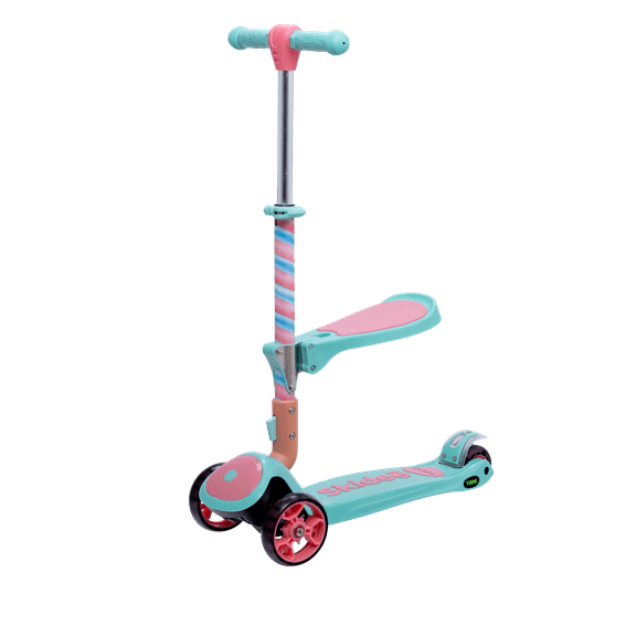 Skidee Kick Scooters for Kids, Adjustable Height, Foldable, LED Lights, Rear Brake, Ages 2-12, Marshmallow