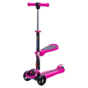 Skidee Kick Scooters for Kids, Adjustable Height, Foldable, LED Lights, Rear Brake, Ages 2-12, Pink