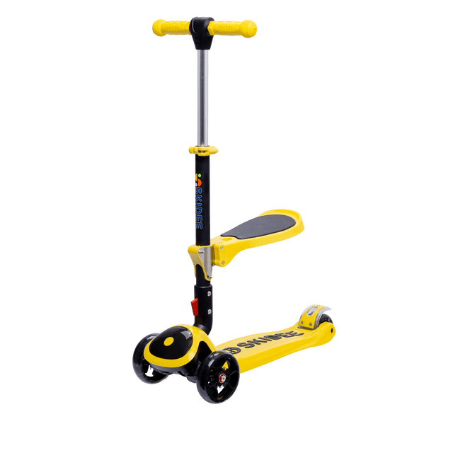 Skidee Kick Scooters for Kids, Adjustable Height, Foldable, LED Lights, Rear Brake, Ages 2-12, Yellow