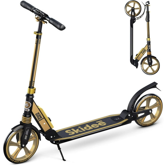 Skidee Scooter for Kids, Teens, Adults, 4 Adjustment Levels, Handlebar Up to 41 Inches, Gold