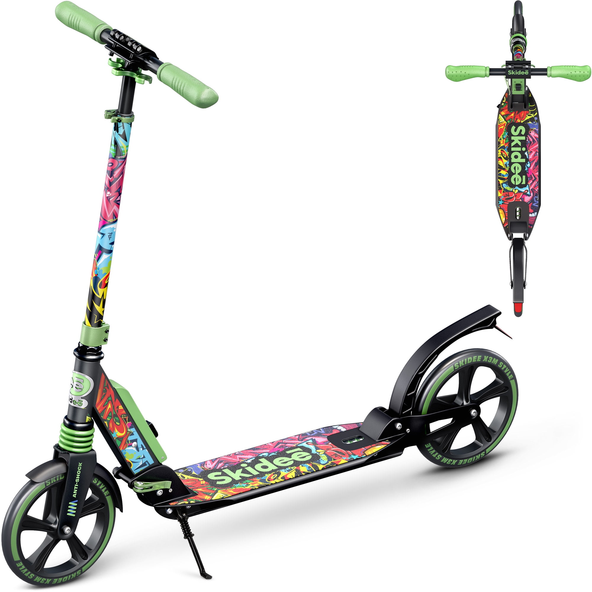 Skidee Scooter for Adults and Teens – Adjustable Height, Kids Scooter,  Folding Scooter, Large Sturdy Wheels for Smooth Ride, Lightweight, Durable