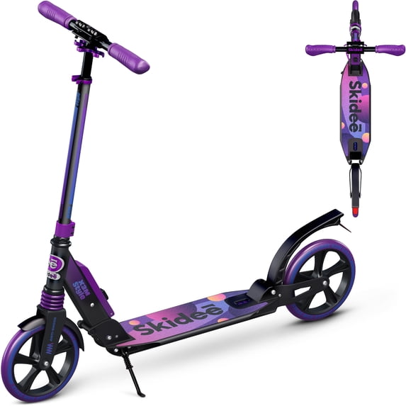 Skidee Scooter for Kids, Teens, Adults, 4 Adjustment Levels, Handlebar Up to 41 Inches, Purple