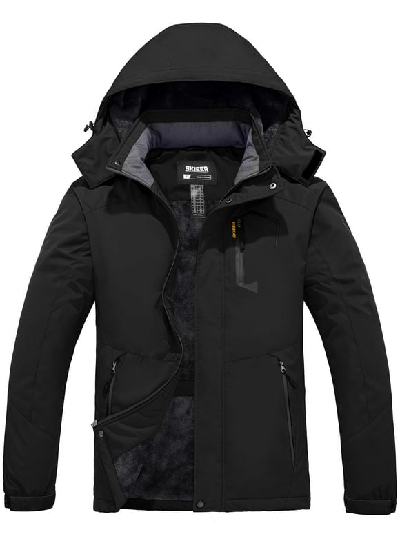 Skieer Men's Ski Jacket Winter Snowboarding Coat Warm Snow Jacket With Hood Black L