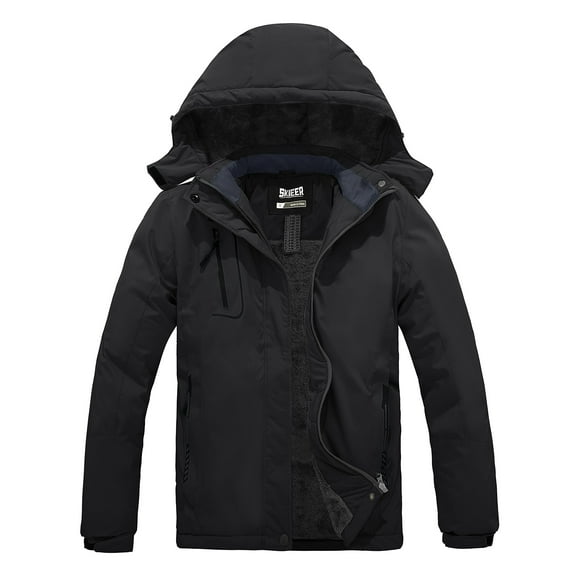 Skieer Women's Waterproof Ski Jacket Windproof Rain Jacket Winter Warm Hooded Coat Black Large