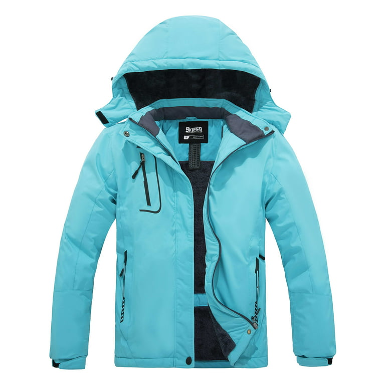 Skieer Women's Waterproof Ski Jacket Windproof Rain Jacket Winter Warm  Hooded Coat Light Blue Small 