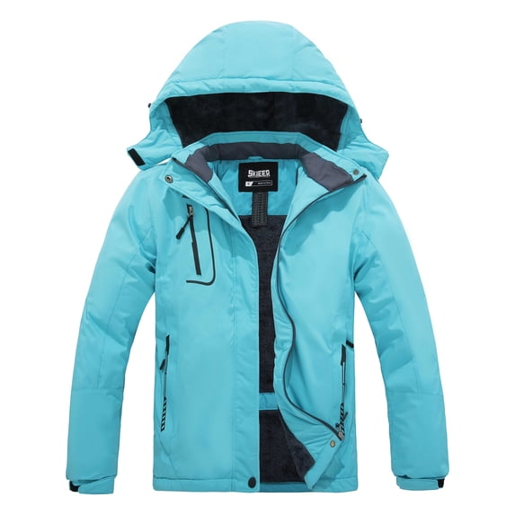 Skieer Women's Waterproof Ski Jacket Windproof Rain Jacket Winter Warm Hooded Coat Light Blue Small