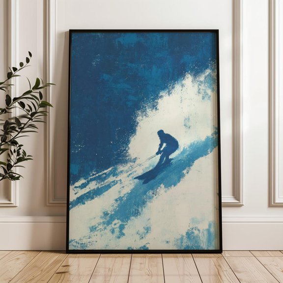Skier Descending Slope Expressionist Poster
