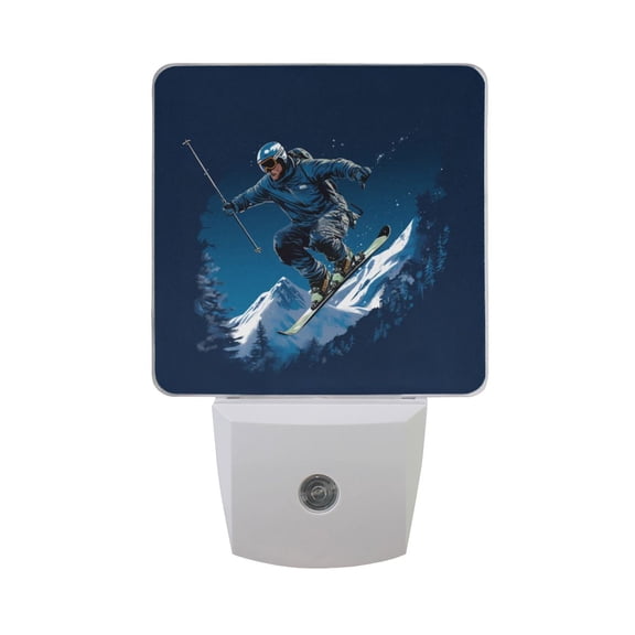 Skier Flying in Air Night Light 2 Pack LED Nightlight Plug into Wall Dusk to Dawn Sensor Soft White