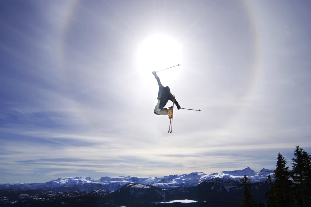 Skier Jumping Courtenay Bc Canvas Art - Josh McCulloch  Design Pics (18 x 12)