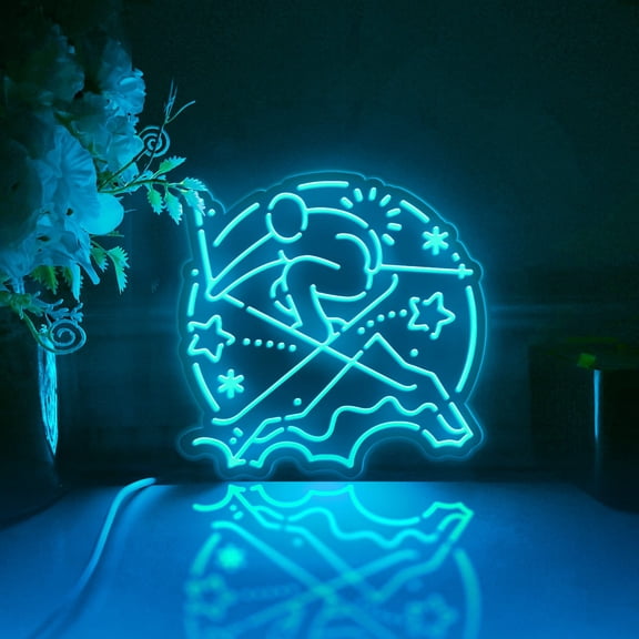 Skier Led Light Box, Dimmable Neon-Like Light Signs USB Power for Wall Decor Bedroom Decoration, RGB Light (WxH) 6"x6"