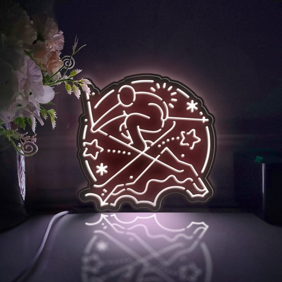 Skier Led Light Box, Dimmable Neon-Like Light Signs USB Power for Wall Decor Bedroom Decoration, Static Light (WxH) 11"x11"