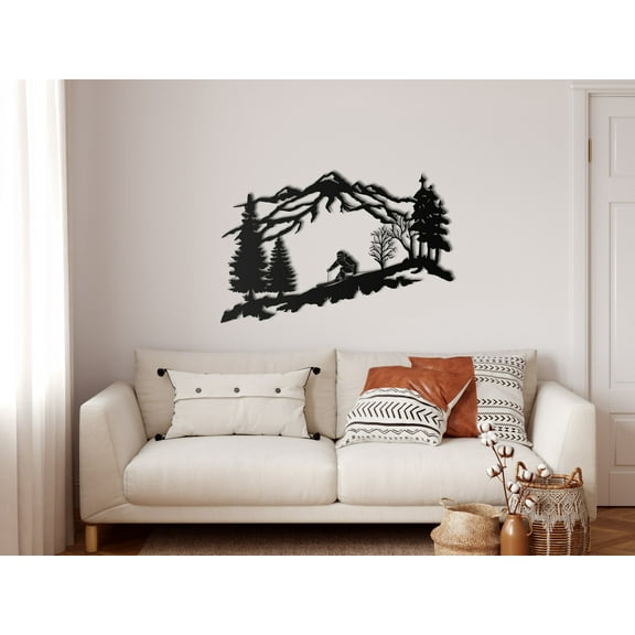 Skier Metal Wall Decor for Home and Outside - Wall-Mounted Geometric Wall Art Decor - Drop Shadow 3D Effect Wall Decoration for Living Room Bedroom