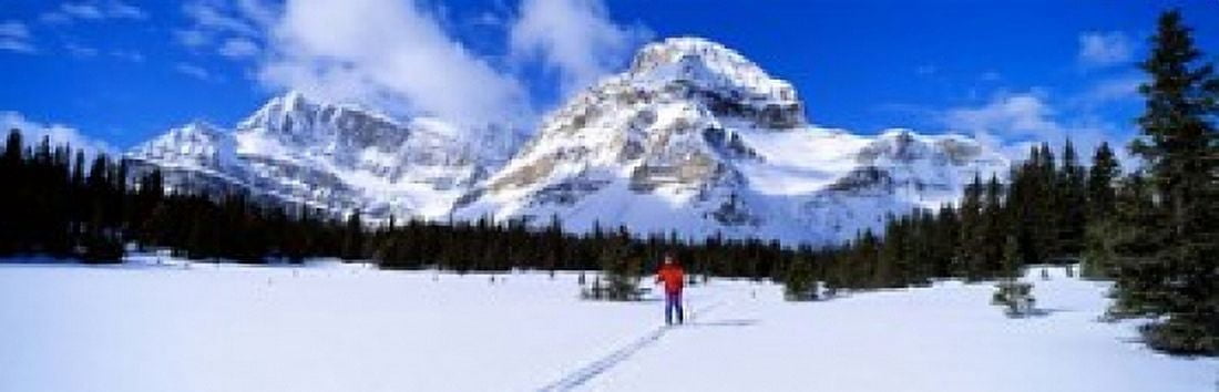 Skier Ptarmigan Peak Wall of Jericho Skoki Valley Canada Canvas Art - Panoramic Images (38 x 12)