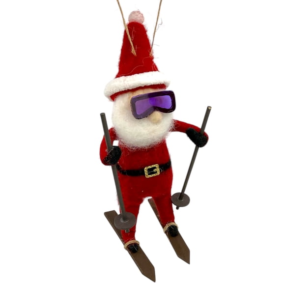 Skier Santa Ornament with Skis Christmas Tree Holiday Decoration