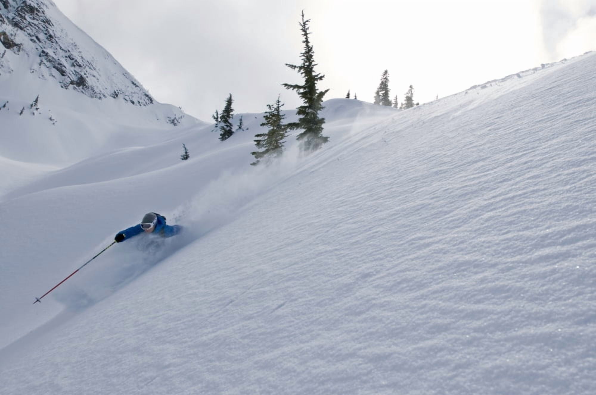 Skier Shredding Powder Below Nak Peak Thar Basin Cascade Mountains British Columbia Canvas Art - Kurt Werby Design Pics (34 x 22)