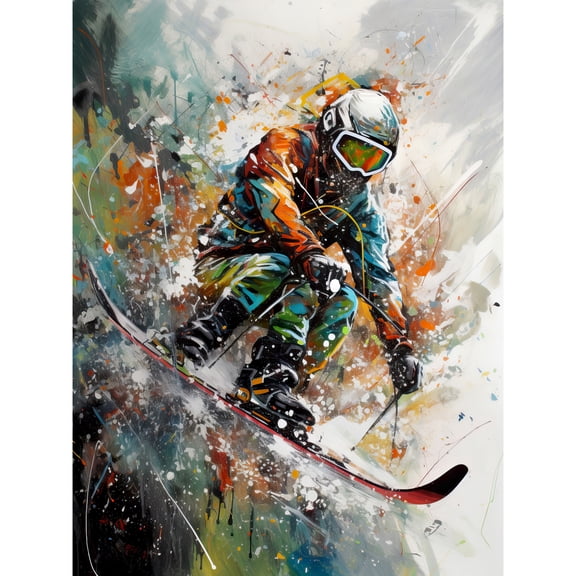 Skier Skiing Winter Sport Paint Splat Painting Unframed Wall Art Print Poster Home Decor Premium