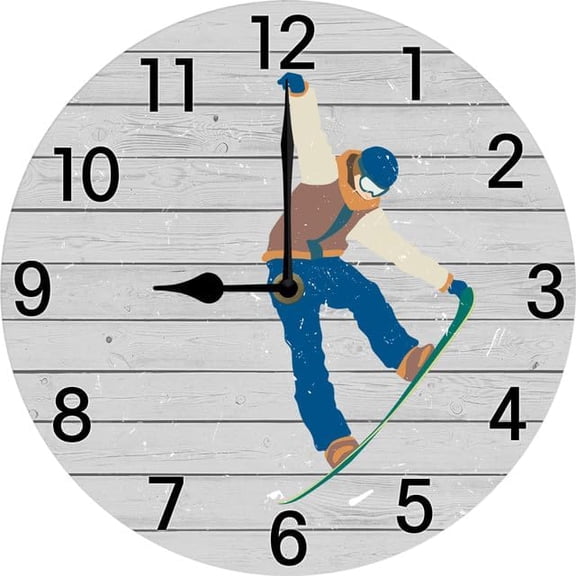 Skier Wall Clock Ski Lodge Wood Clock Skiing Themed Wall Decor Gift For Ski Lover Father's Day Gift for Dad 10 inch Small Battery Operated Silent Non-Ticking Office Decoration