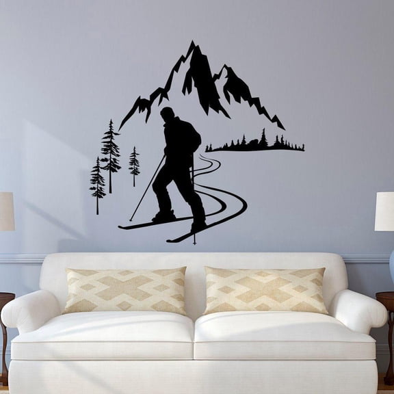 Skier Wall Decal Winter Sports Wall Decals Living Room Bedroom Decor Posters Skiing Stickers Kids Nursery Mountain 44x42cm