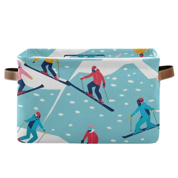 Skiers Skating Storage Basket Large Foldable Storage Bin Laundry Baskets Toys Box Book Foldable Organizer Bag 14.2x10.2x8.3 Inches 1 PC