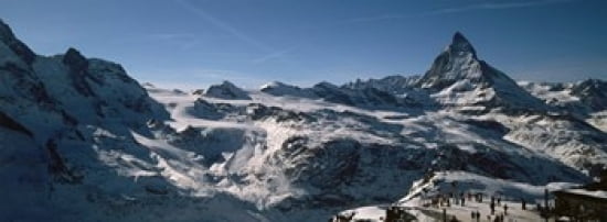 Skiers on mountains in winter Matterhorn Switzerland Canvas Art - Panoramic Images (36 x 13)