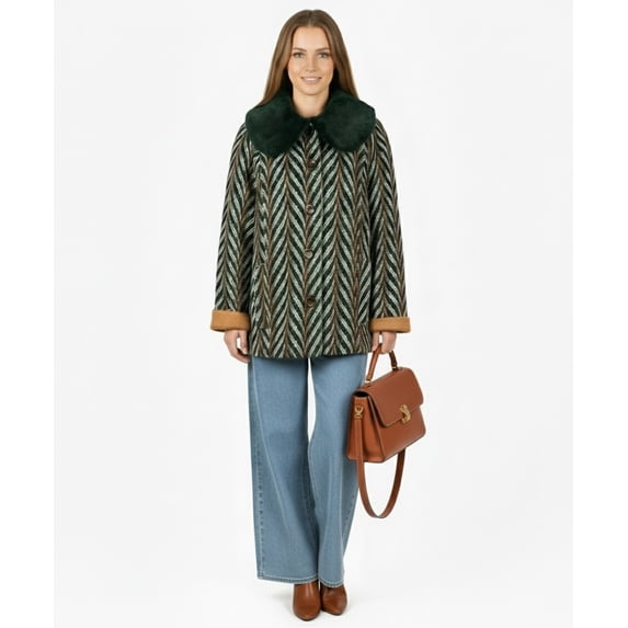 Skies Are Blue Chevron Tweed Coat