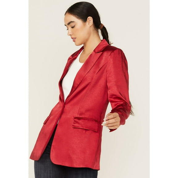 Skies Are Blue Women's Satin Blazer Red Medium  US