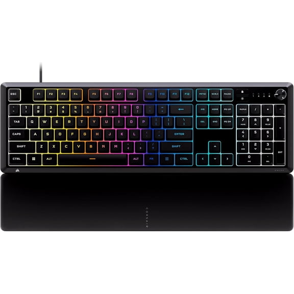 Skiff 100 Quiet RGB Wired Membrane Gaming Keyboard QWERTY US, IP53 Spill & Dust Resistant, Responsive Keys, Media Dial Black