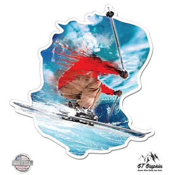 Skiing - 5" Vinyl Sticker - For Car Laptop I-Pad - Waterproof Decal