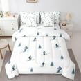 thumbnail image 1 of Skiing 7Pcs Comforter Set King Size,Ski Sport Games Bedding Set Adult,Winter Snow Pine Tree Fitted Flat Sheet Modern Dark Blue White 2 Throw Pillow Covers,2 Pillowcases, 1 of 5