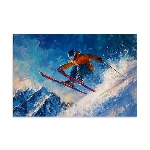 Skiing Canvas Print Extreme Skier Poster Winter Sports Wall Art Alpine Adventure Painting Ski Wall Decor for Athletes Room Aesthetic